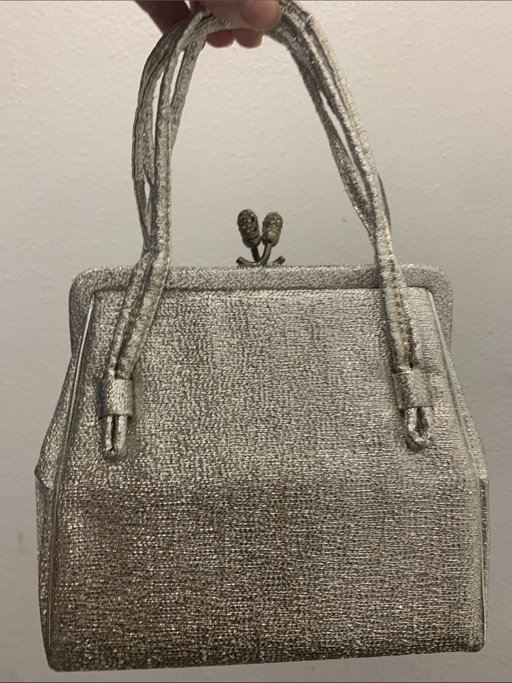 AFTER FIVE.Silver Structured Top-Handle Evening Bag